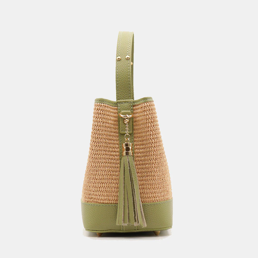Borsa Donna Secchiello a Mano VIAVERDI in Pelle Verde e Rafia Made in Italy linea Fiesole - Image 9