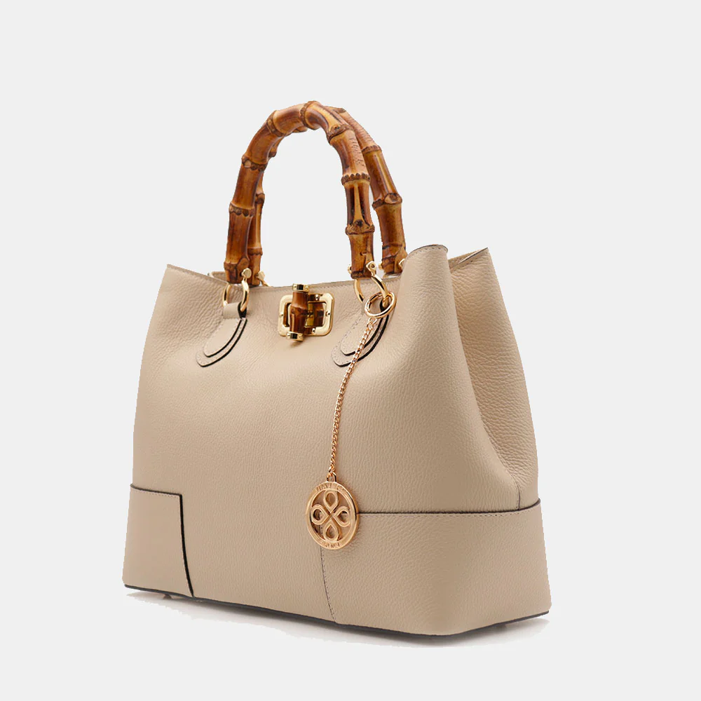 Borsa Grande a Mano VIAVERDI in Pelle Beige Chiaro Made in Italy linea Volterra - Image 3