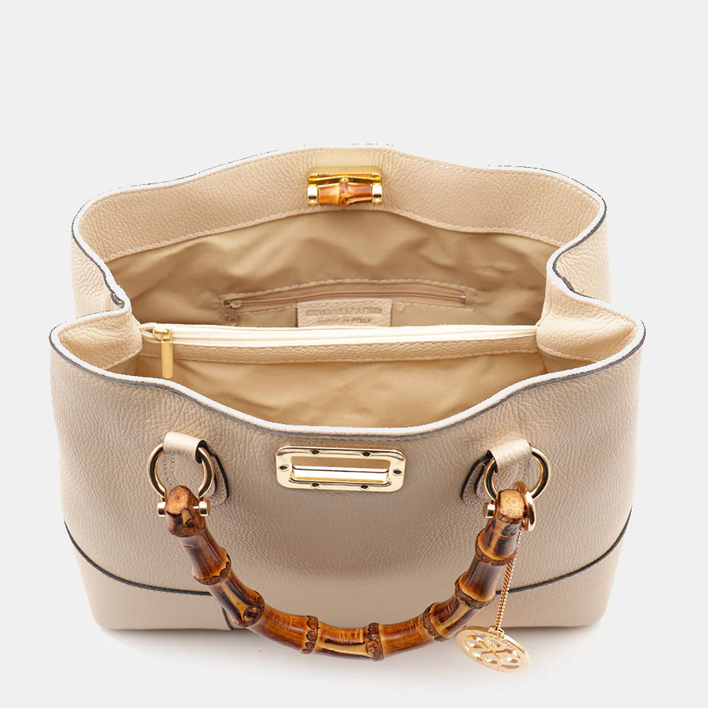 Borsa Grande a Mano VIAVERDI in Pelle Beige Chiaro Made in Italy linea Volterra - Image 9