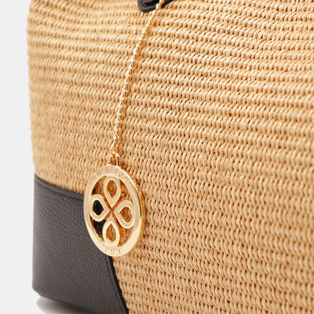 Borsa Grande a Mano VIAVERDI in Rafia e Pelle Nera Made in Italy linea Volterra - Image 9