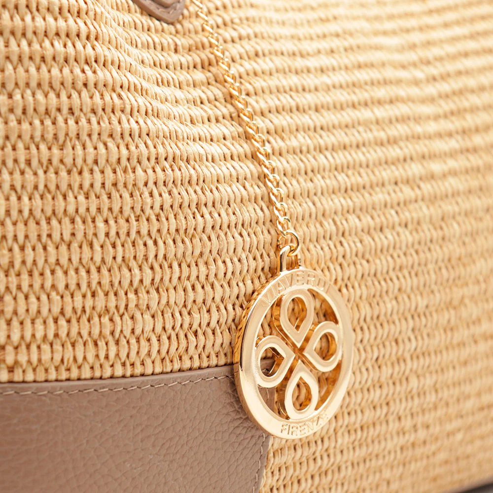 Borsa Grande a Mano VIAVERDI in Rafia e Pelle Taupe Made in Italy linea Volterra - Image 10