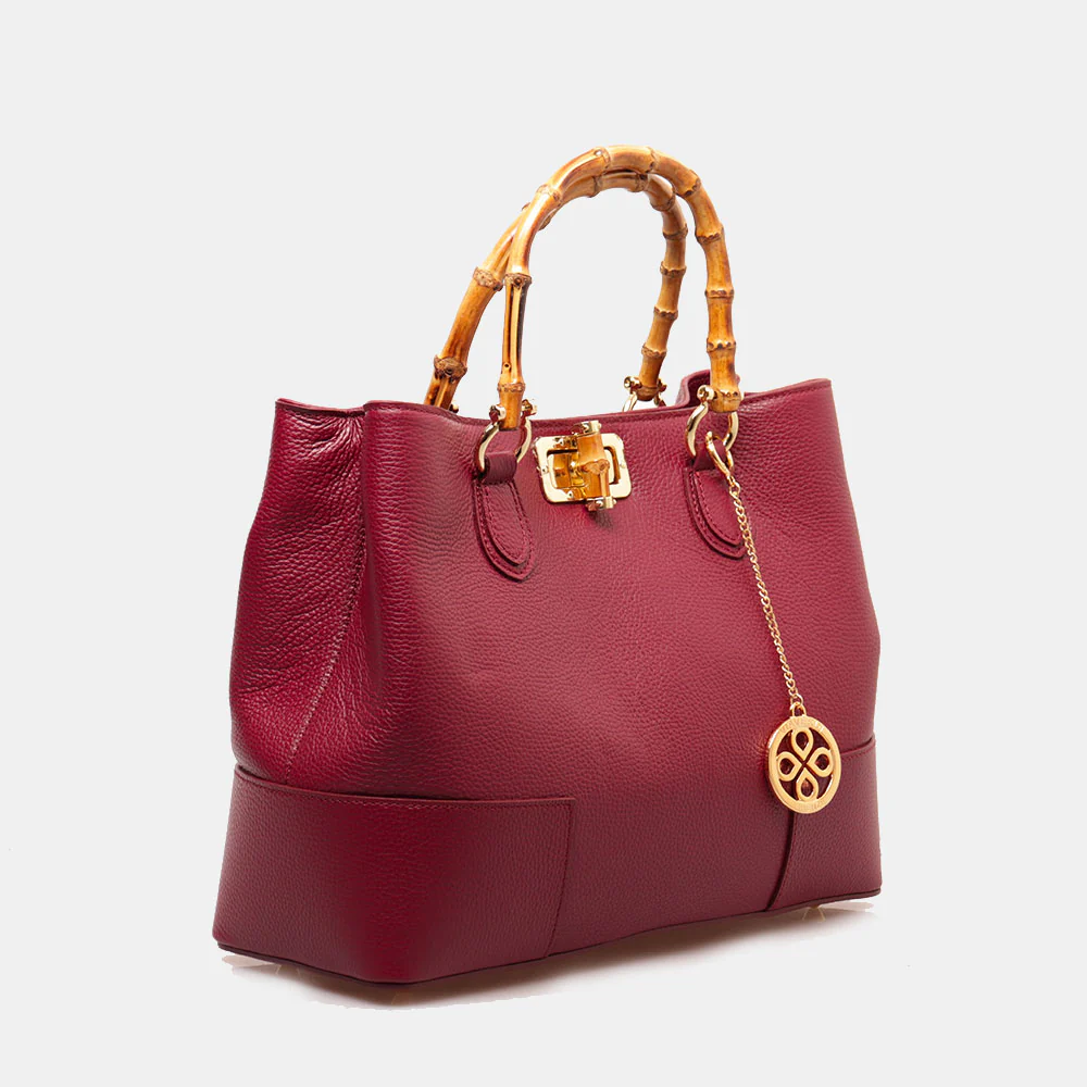 Borsa Grande VIAVERDI in Pelle Bordeaux Made in Italy linea Volterra - Image 3
