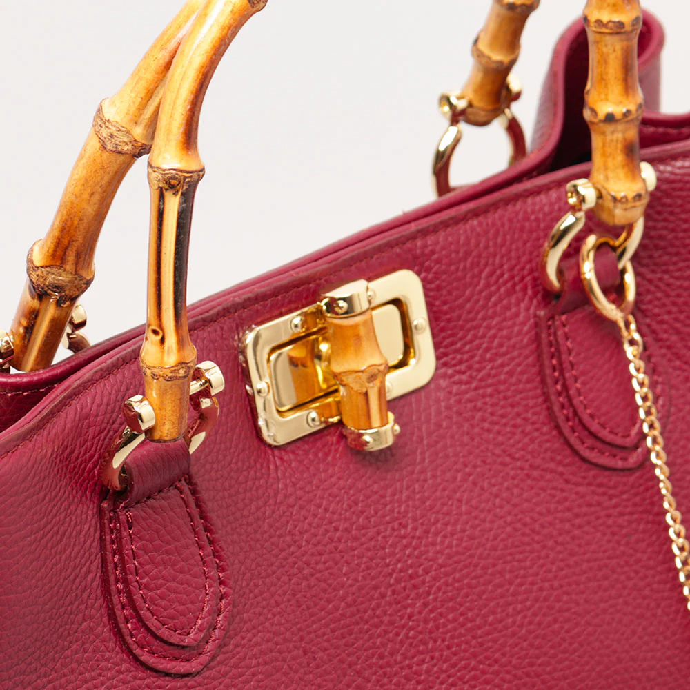 Borsa Grande VIAVERDI in Pelle Bordeaux Made in Italy linea Volterra - Image 7