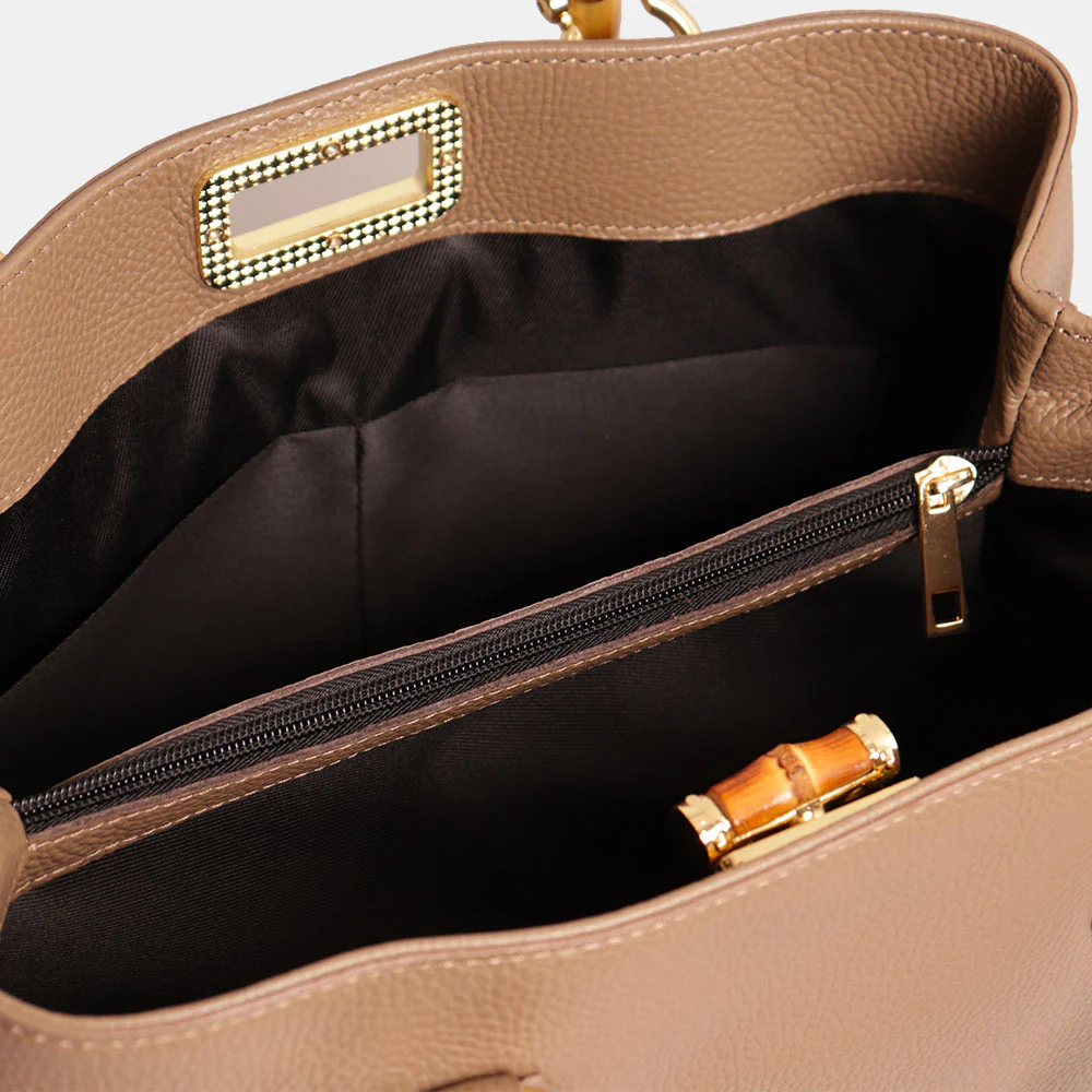 Borsa Grande VIAVERDI in Pelle Taupe Made in Italy linea Volterra - Image 9