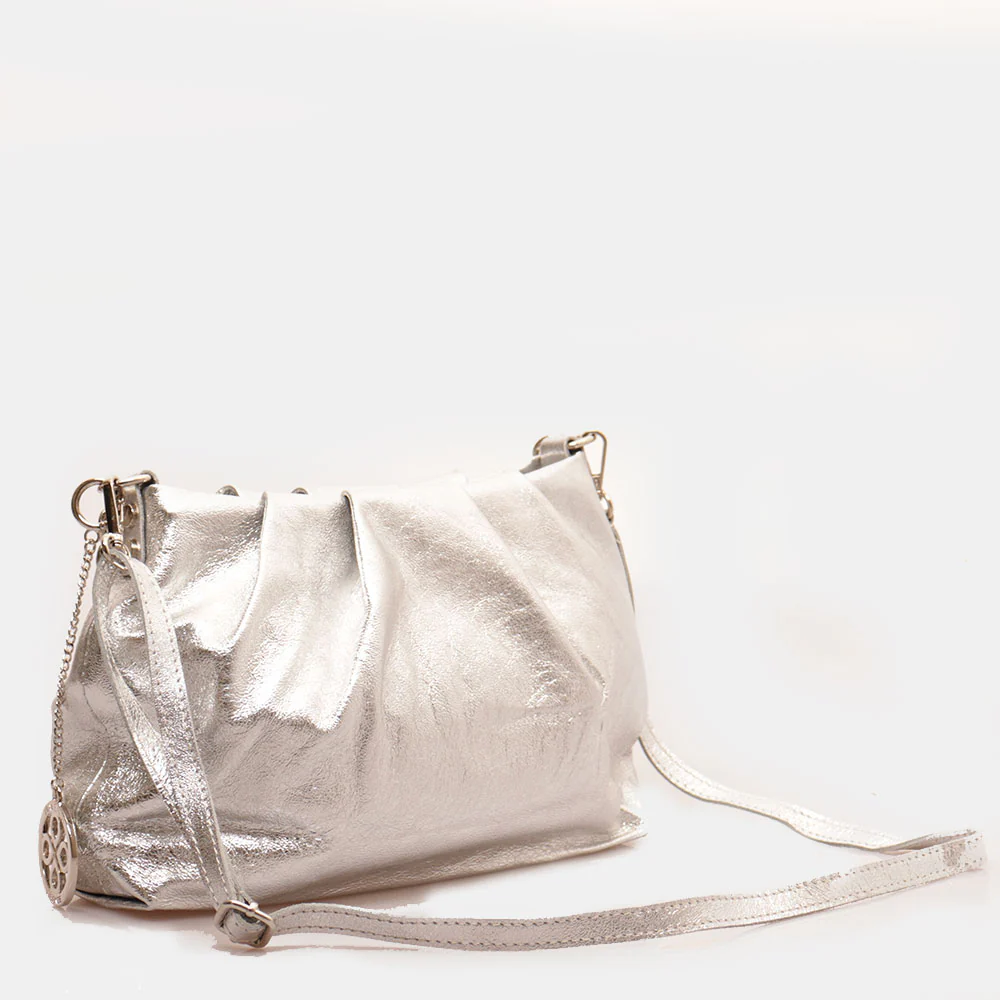 Borsa Hobo a Spalla con Catena VIAVERDI in Pelle Argento Made in Italy linea Monteriggioni - Image 3