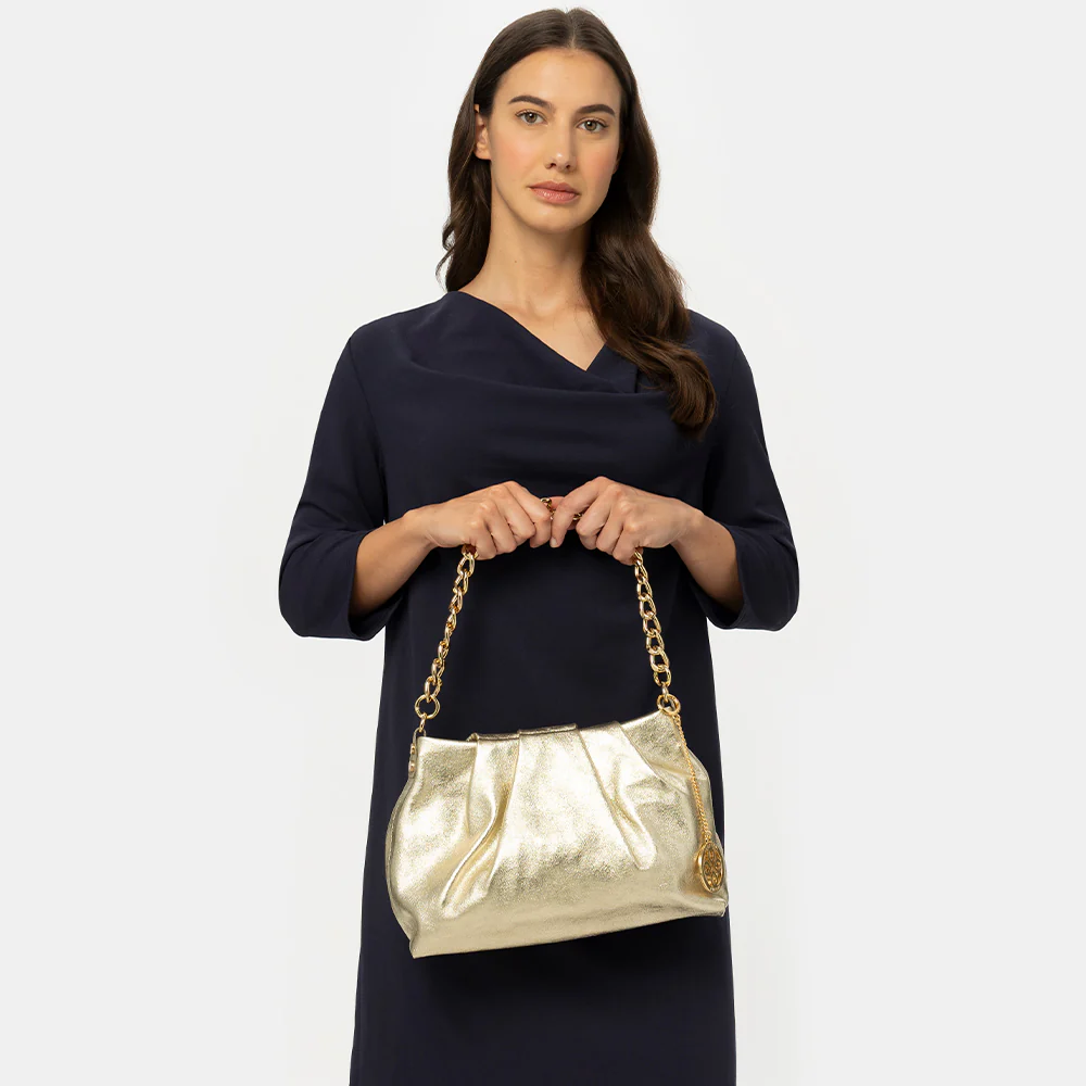 Borsa Hobo a Spalla con Catena VIAVERDI in Pelle Argento Made in Italy linea Monteriggioni - Image 7