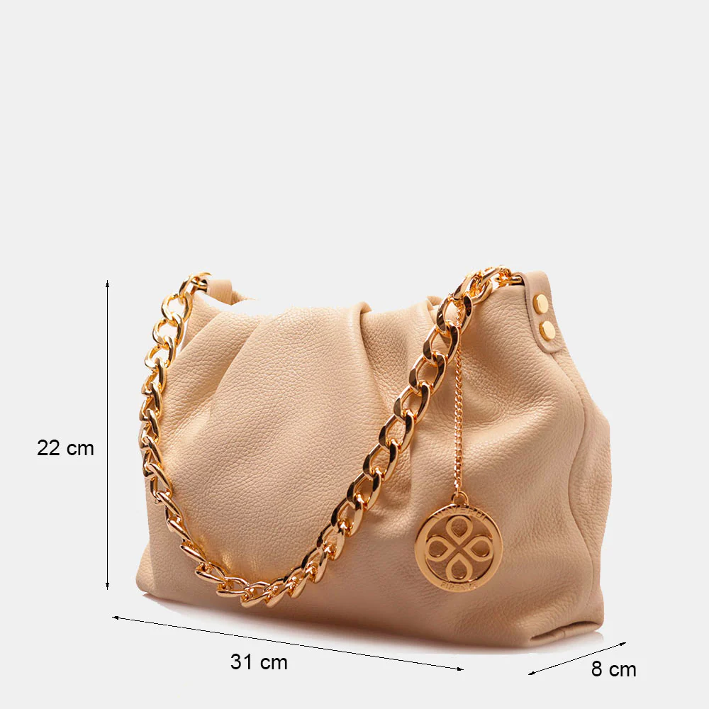 Borsa Hobo a Spalla con Catena VIAVERDI in Pelle Beige Made in Italy linea Monteriggioni - Image 3
