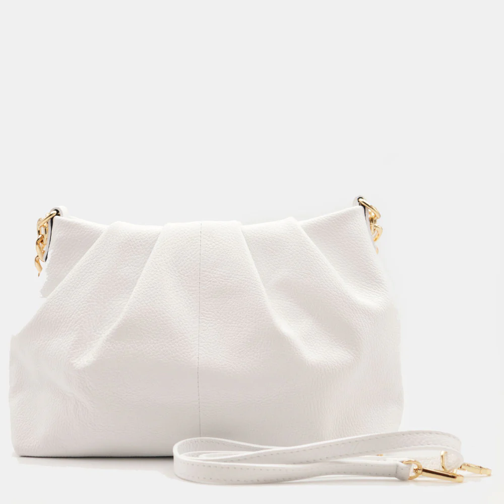 Borsa Hobo a Spalla con Catena VIAVERDI in Pelle Bianca Made in Italy linea Monteriggioni - Image 5