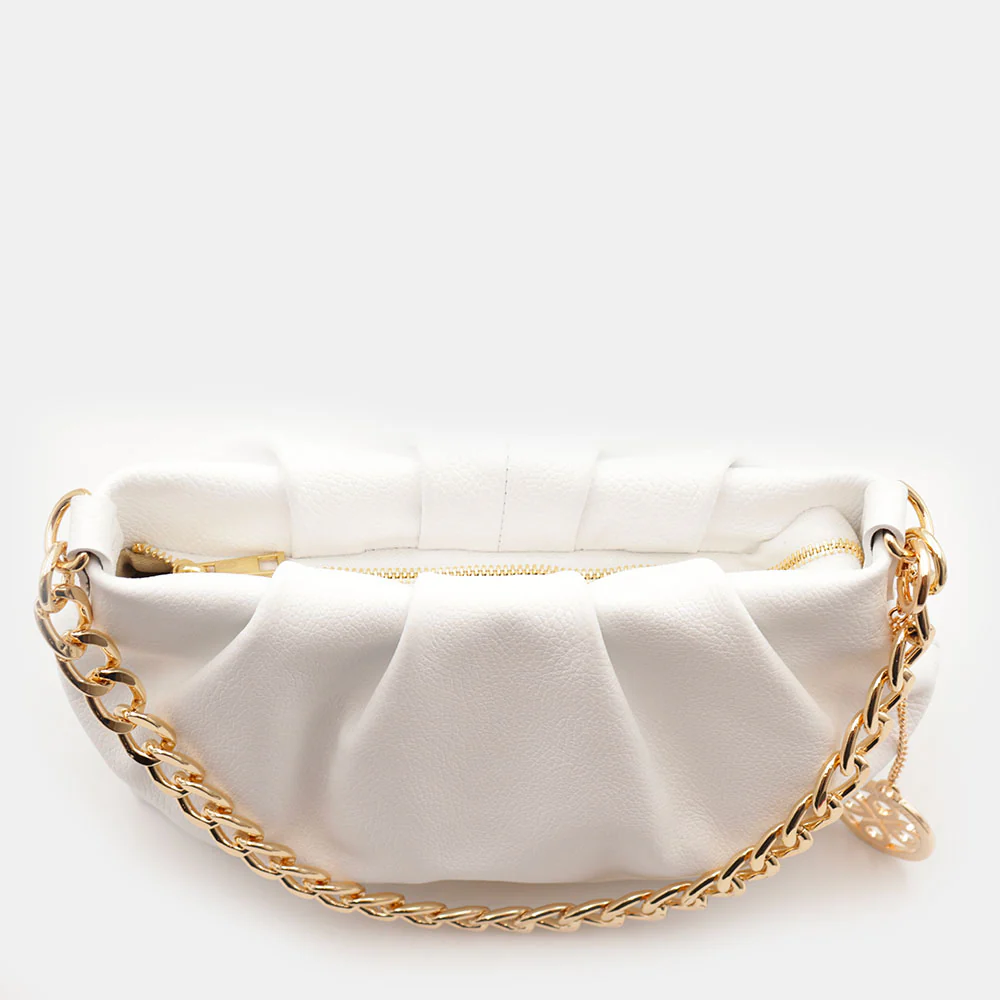 Borsa Hobo a Spalla con Catena VIAVERDI in Pelle Bianca Made in Italy linea Monteriggioni - Image 6