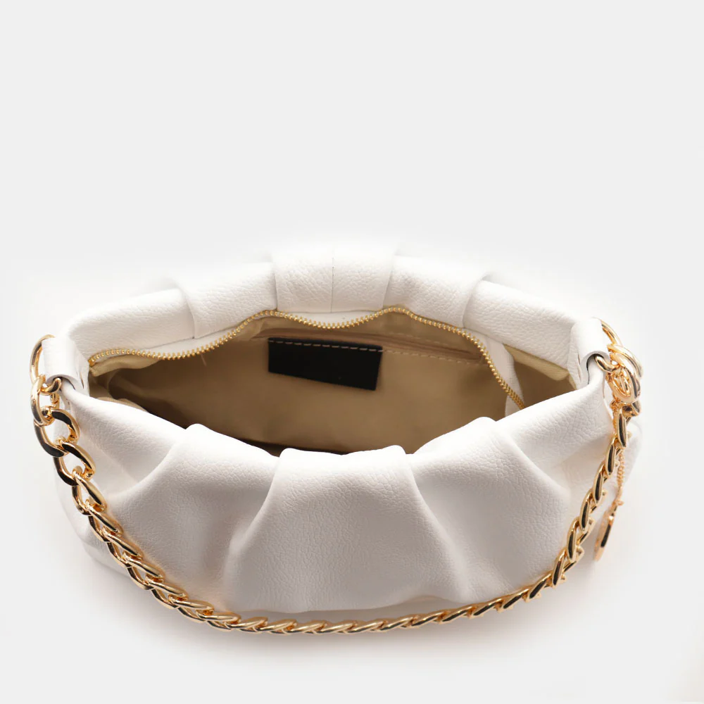Borsa Hobo a Spalla con Catena VIAVERDI in Pelle Bianca Made in Italy linea Monteriggioni - Image 7
