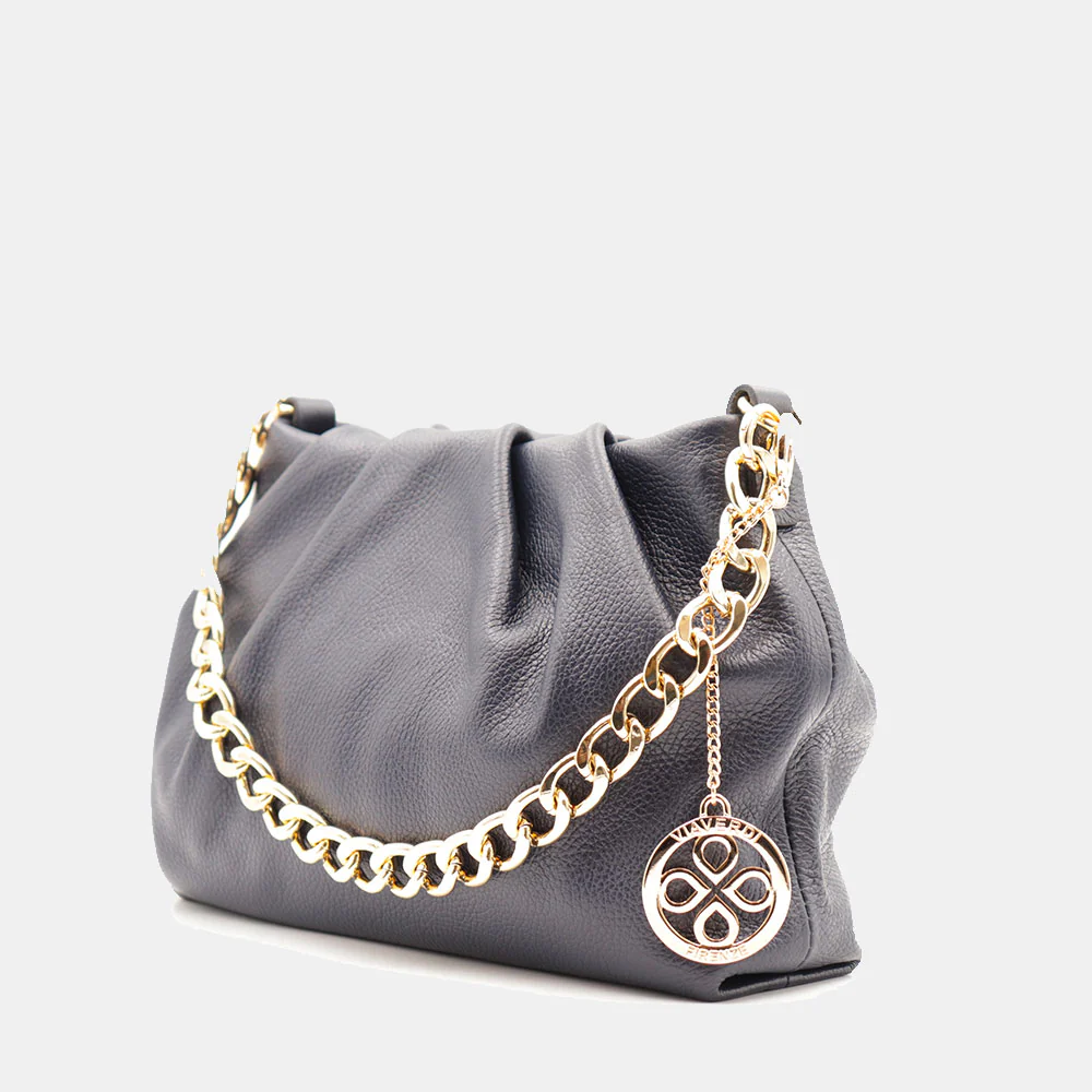 Borsa Hobo a Spalla con Catena VIAVERDI in Pelle Blu Made in Italy linea Monteriggioni - Image 3