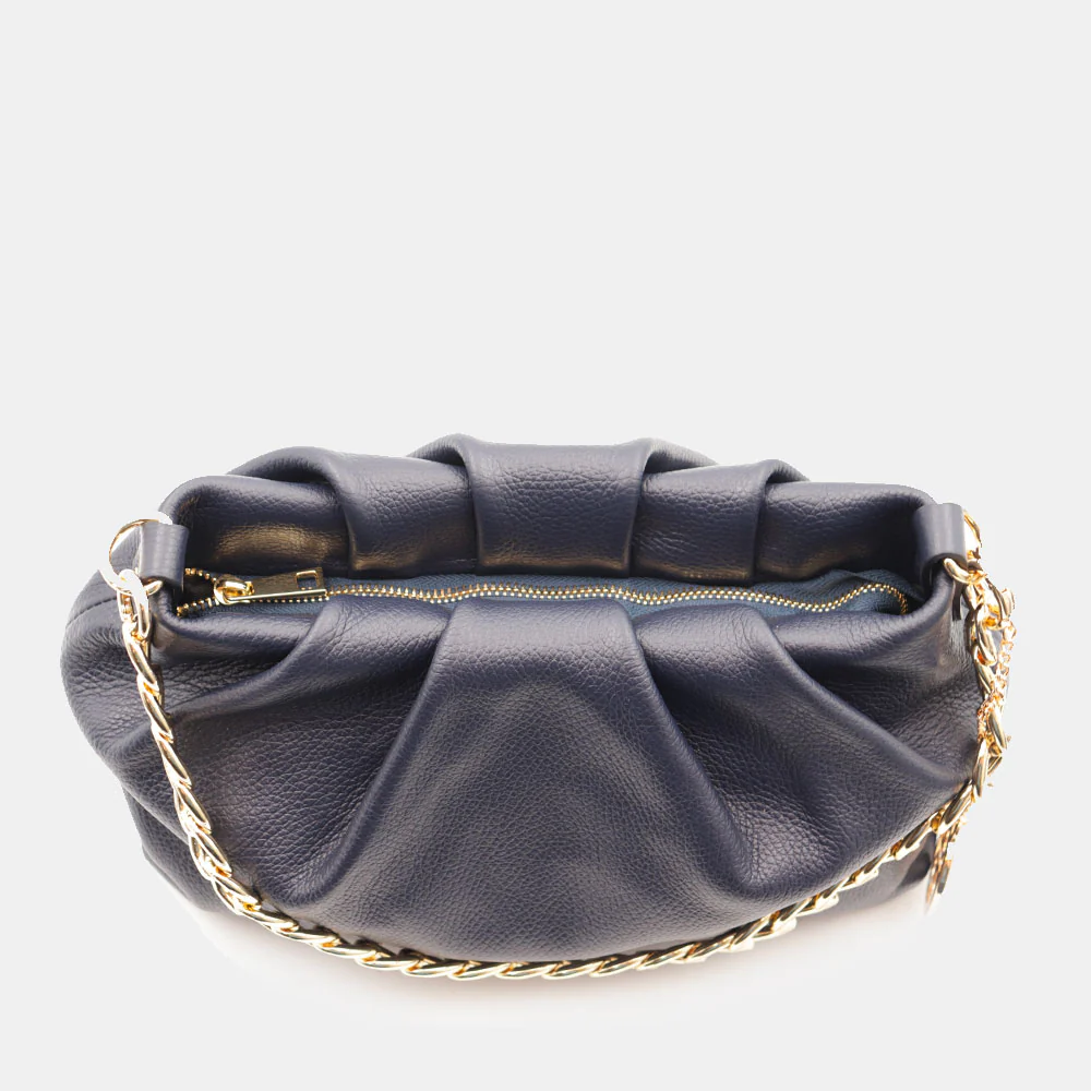 Borsa Hobo a Spalla con Catena VIAVERDI in Pelle Blu Made in Italy linea Monteriggioni - Image 6