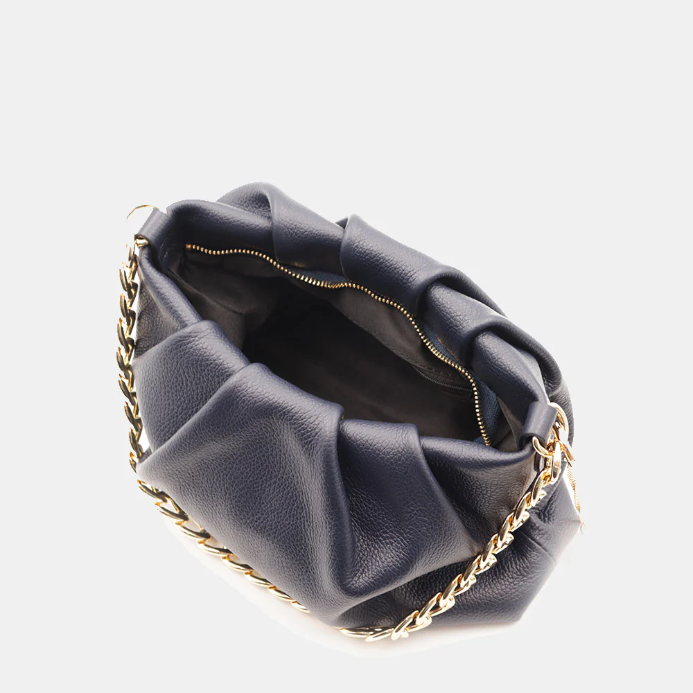 Borsa Hobo a Spalla con Catena VIAVERDI in Pelle Blu Made in Italy linea Monteriggioni - Image 7