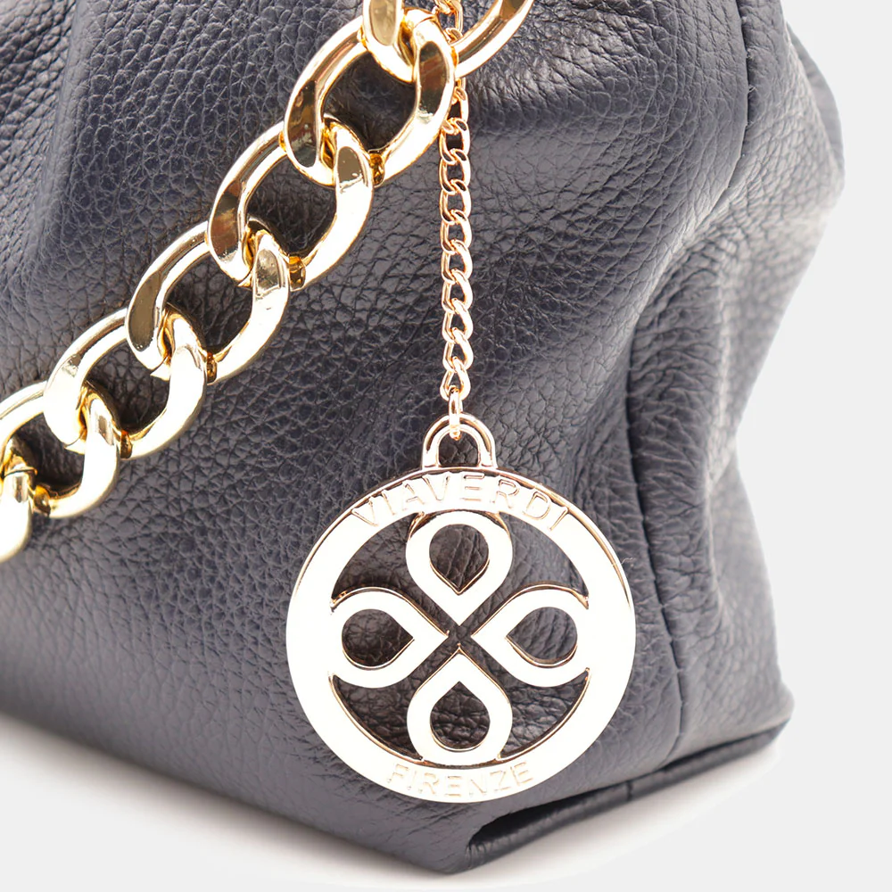 Borsa Hobo a Spalla con Catena VIAVERDI in Pelle Blu Made in Italy linea Monteriggioni - Image 9