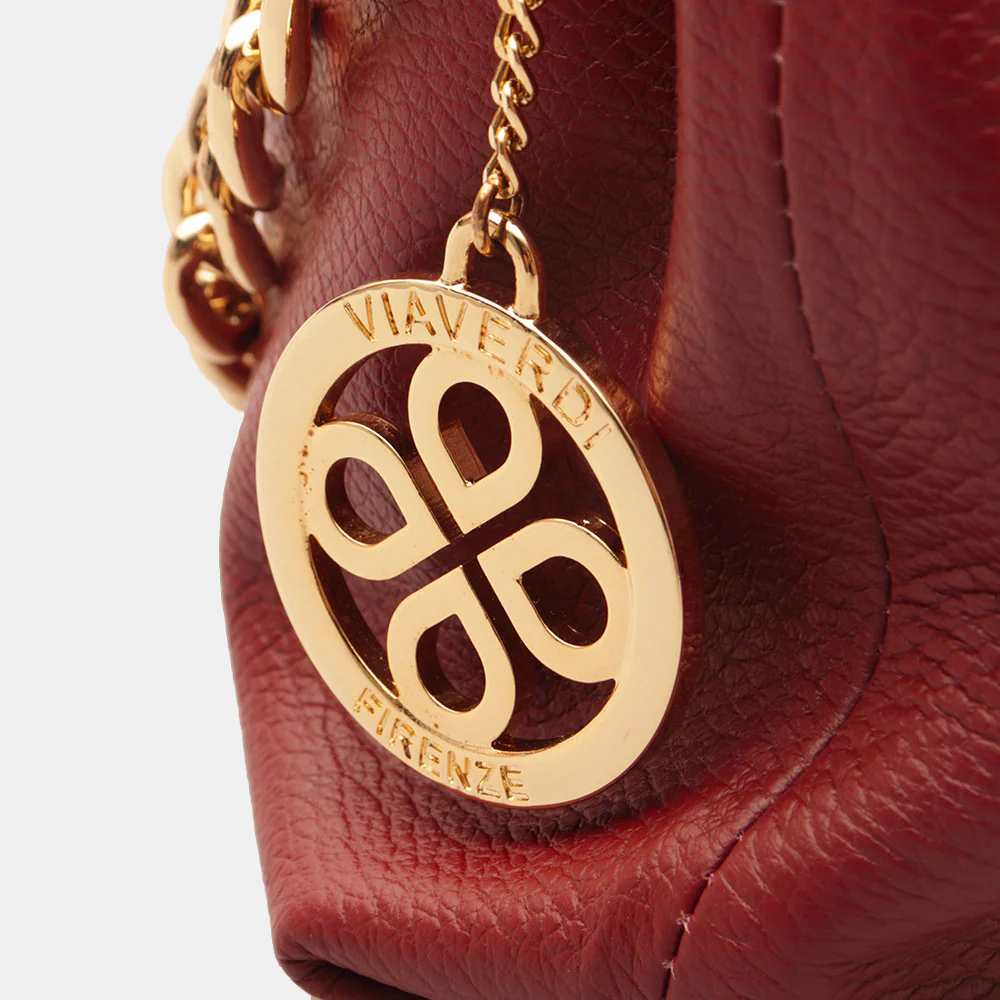 Borsa Hobo a Spalla con Catena VIAVERDI in Pelle Bordeaux Made in Italy linea Monteriggioni - Image 8