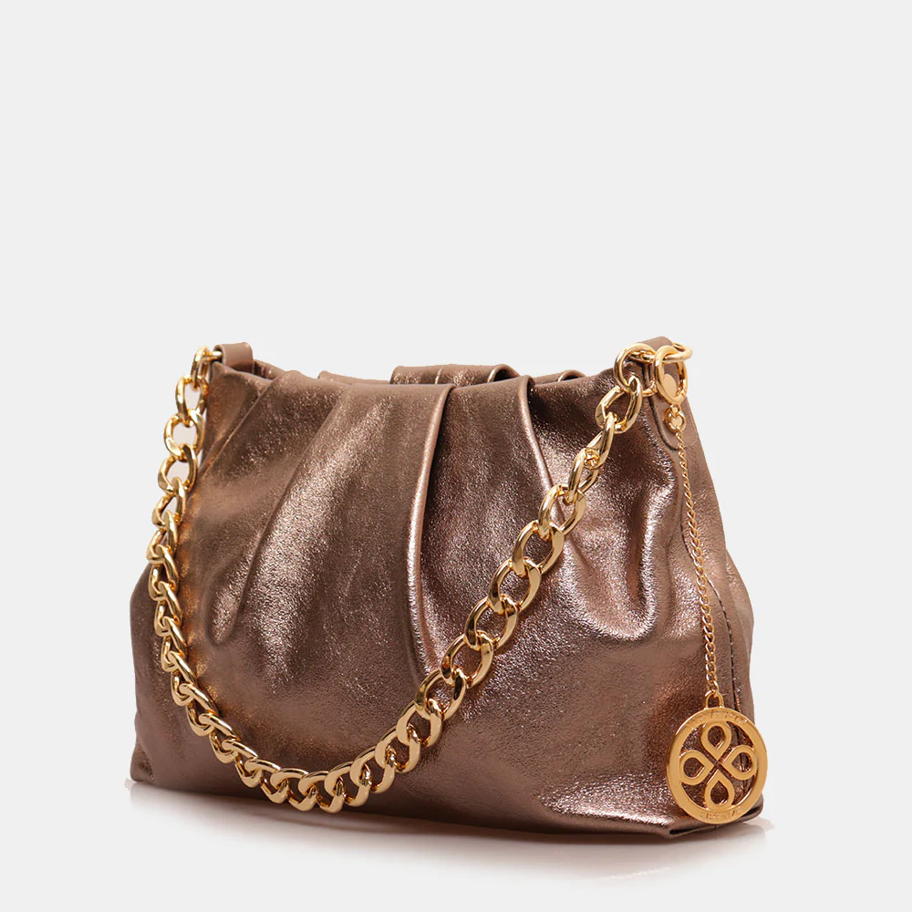 Borsa Hobo a Spalla con Catena VIAVERDI in Pelle Bronzo Made in Italy linea Monteriggioni - Image 2