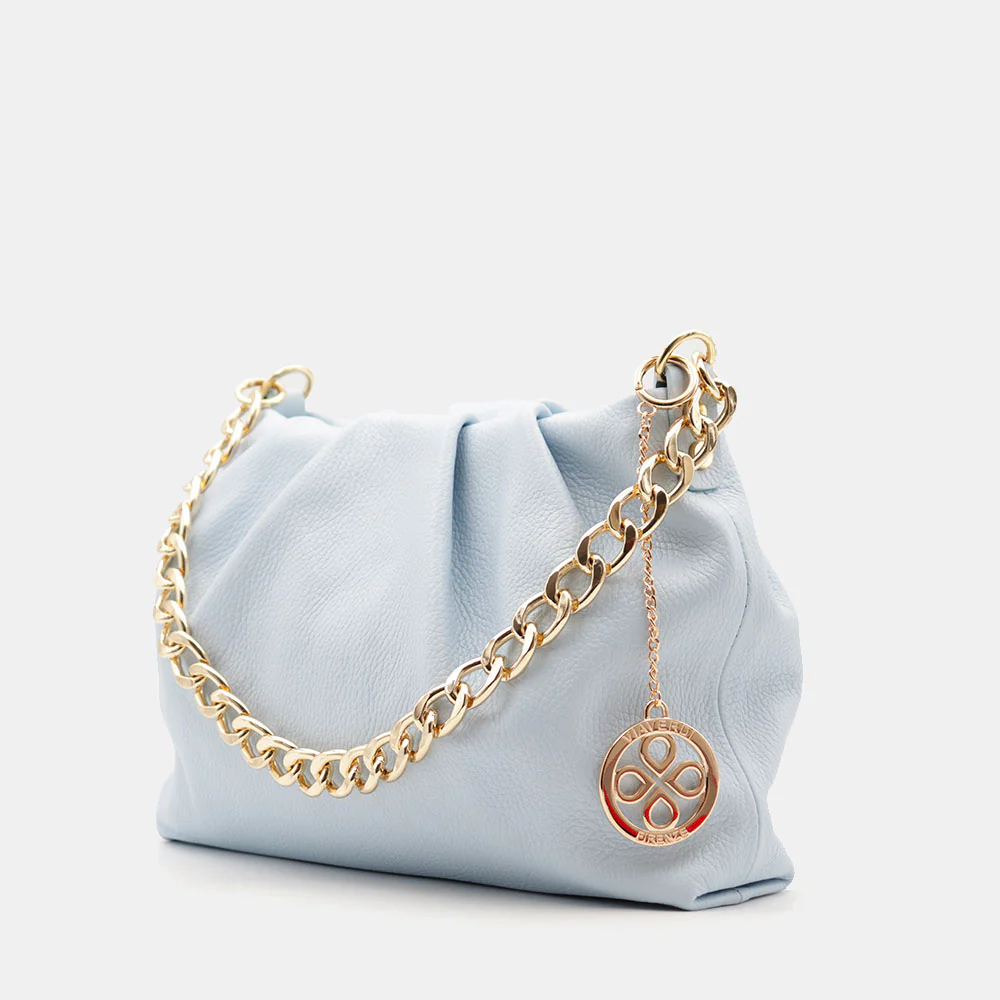 Borsa Hobo a Spalla con Catena VIAVERDI in Pelle Celeste Made in Italy linea Monteriggioni - Image 3