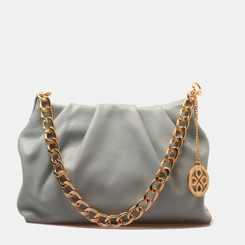 Borsa Hobo a Spalla con Catena VIAVERDI in Pelle Celeste Avio Made in Italy linea Monteriggioni