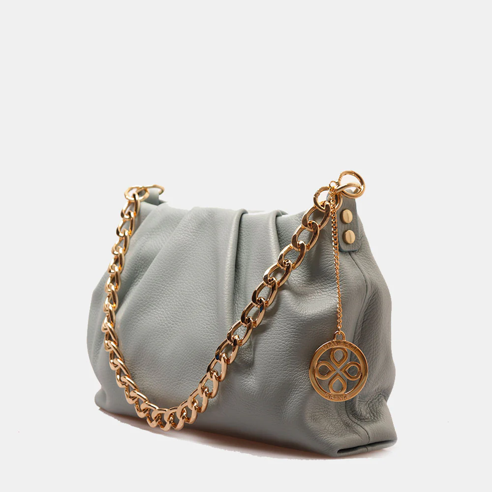 Borsa Hobo a Spalla con Catena VIAVERDI in Pelle Celeste Avio Made in Italy linea Monteriggioni - Image 3