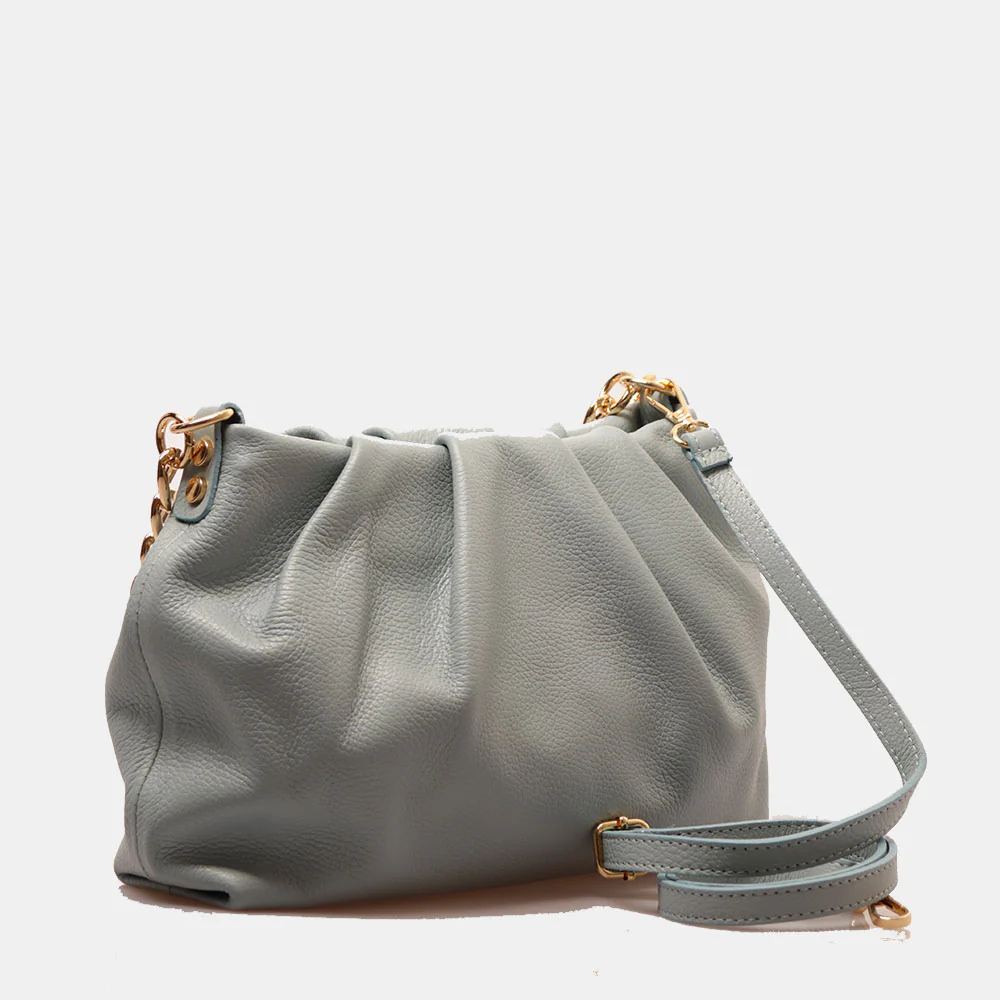 Borsa Hobo a Spalla con Catena VIAVERDI in Pelle Celeste Avio Made in Italy linea Monteriggioni - Image 4