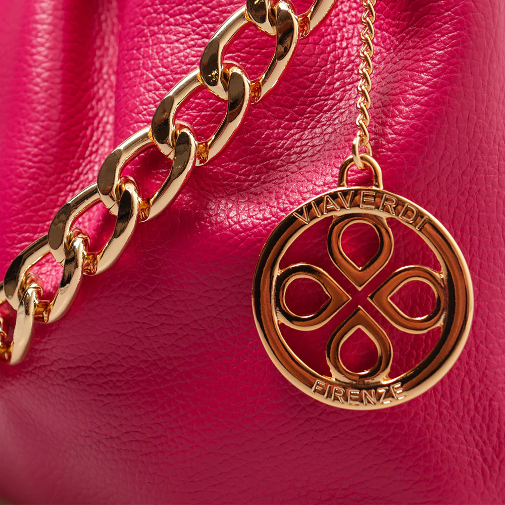Borsa Hobo a Spalla con Catena VIAVERDI in Pelle Fucsia Made in Italy linea Monteriggioni - Image 7