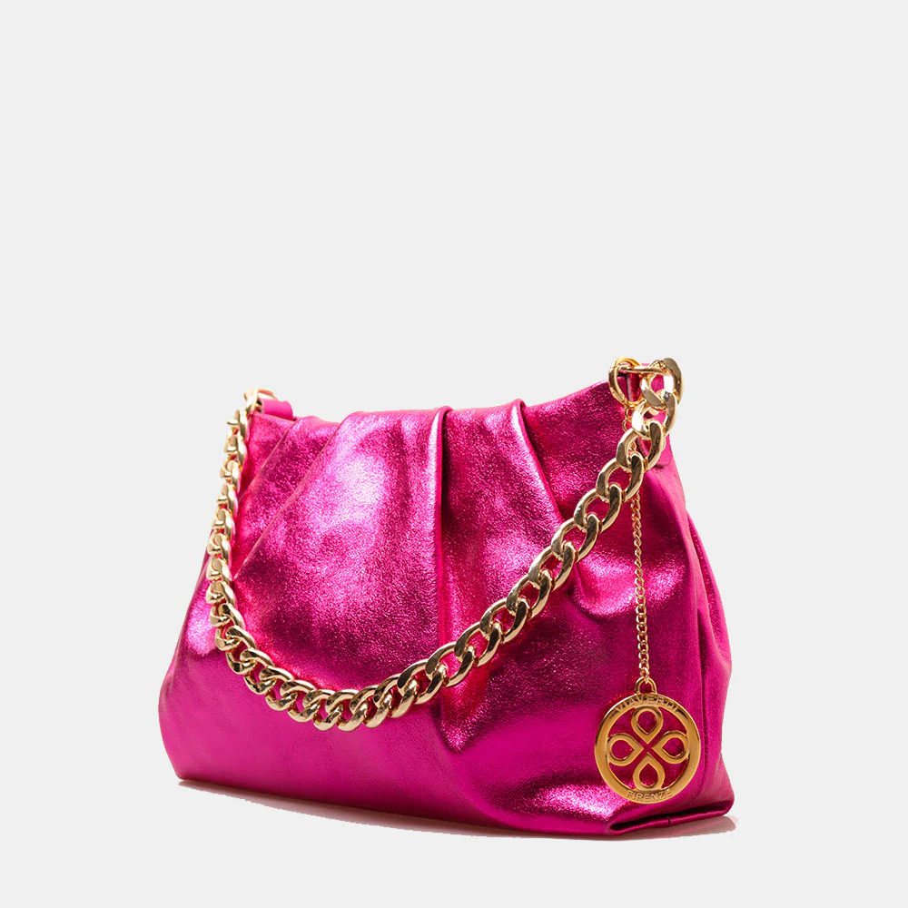 Borsa Hobo a Spalla con Catena VIAVERDI in Pelle Fucsia Metallizzato Made in Italy linea Monteriggioni - Image 2