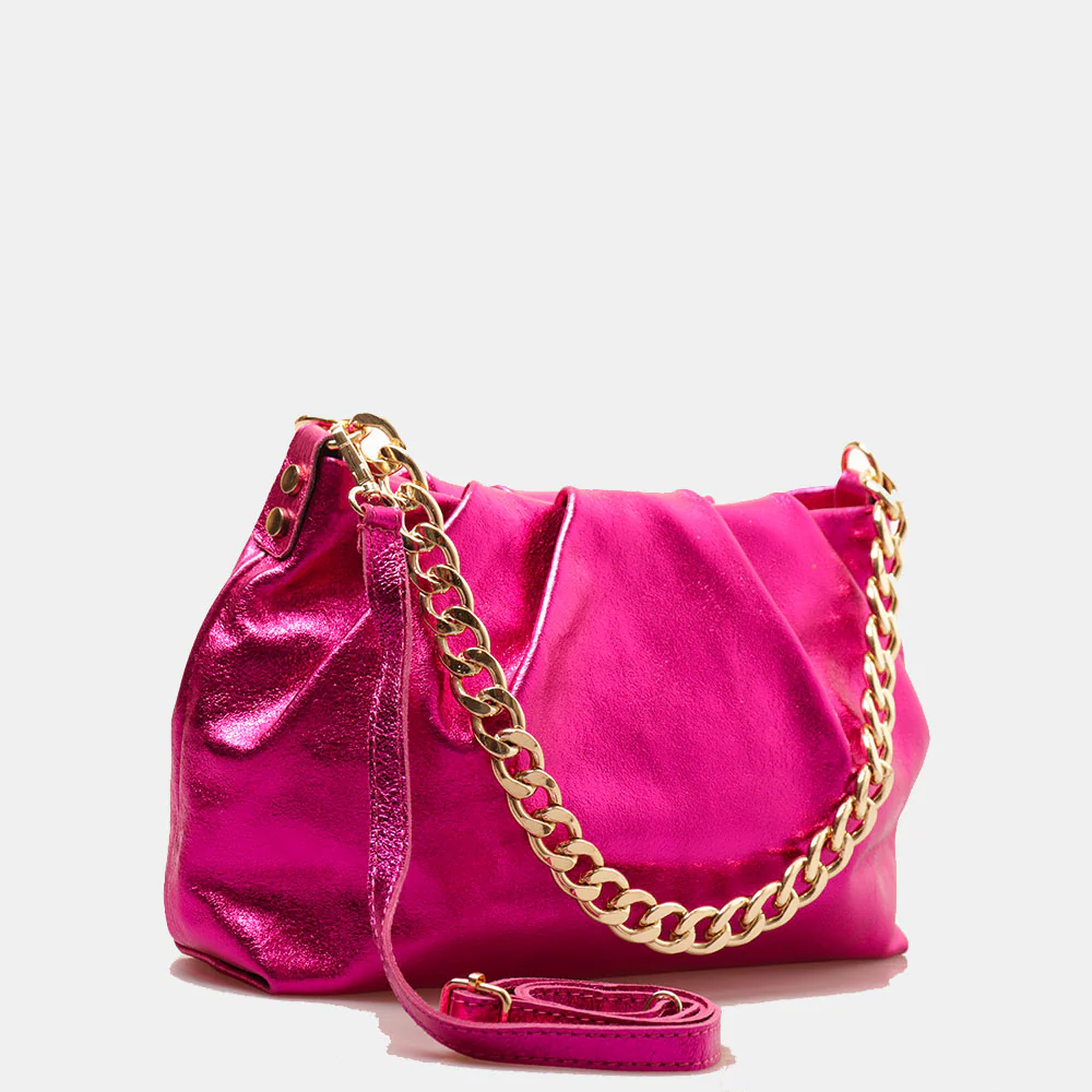 Borsa Hobo a Spalla con Catena VIAVERDI in Pelle Fucsia Metallizzato Made in Italy linea Monteriggioni - Image 3