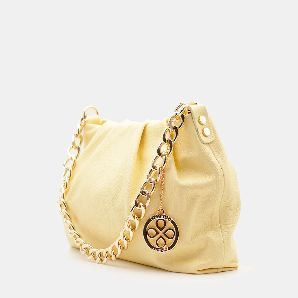 Borsa Hobo a Spalla con Catena VIAVERDI in Pelle Gialla Made in Italy linea Monteriggioni - Image 3