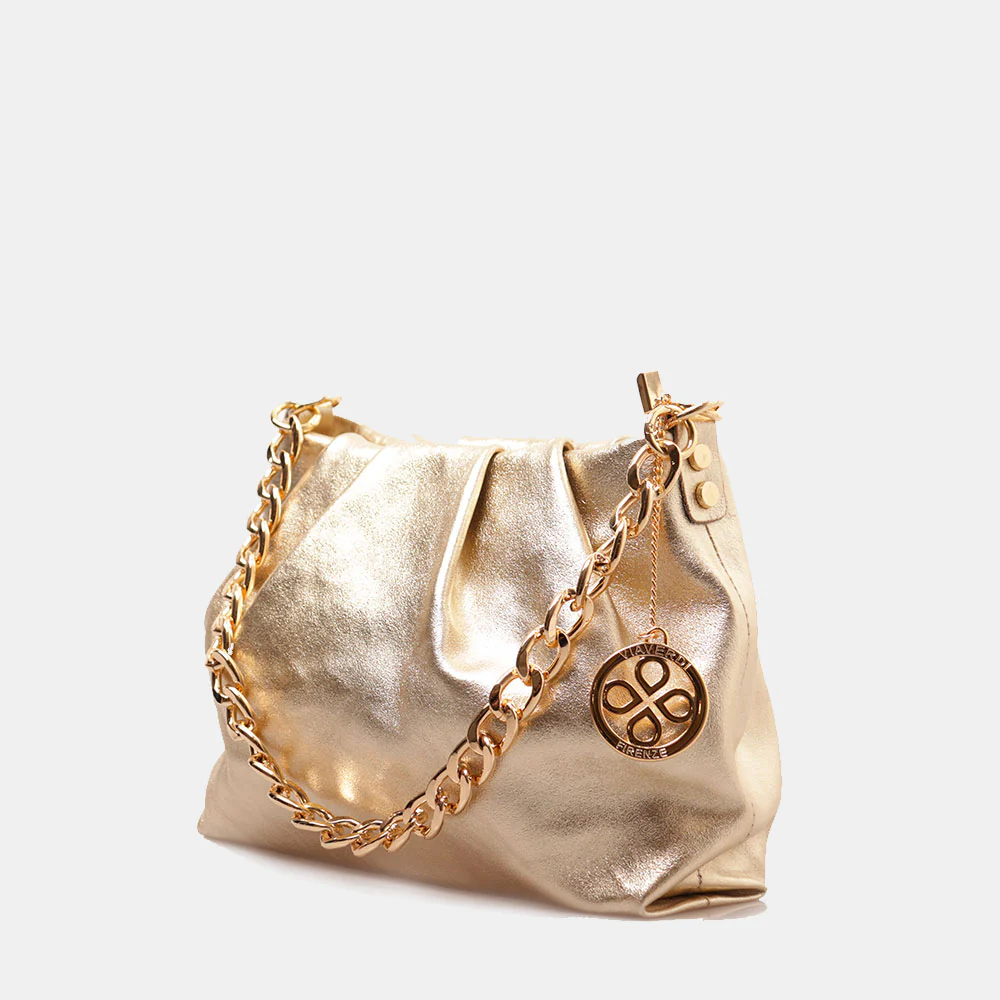 Borsa Hobo a Spalla con Catena VIAVERDI in Pelle Oro Made in Italy linea Monteriggioni - Image 4