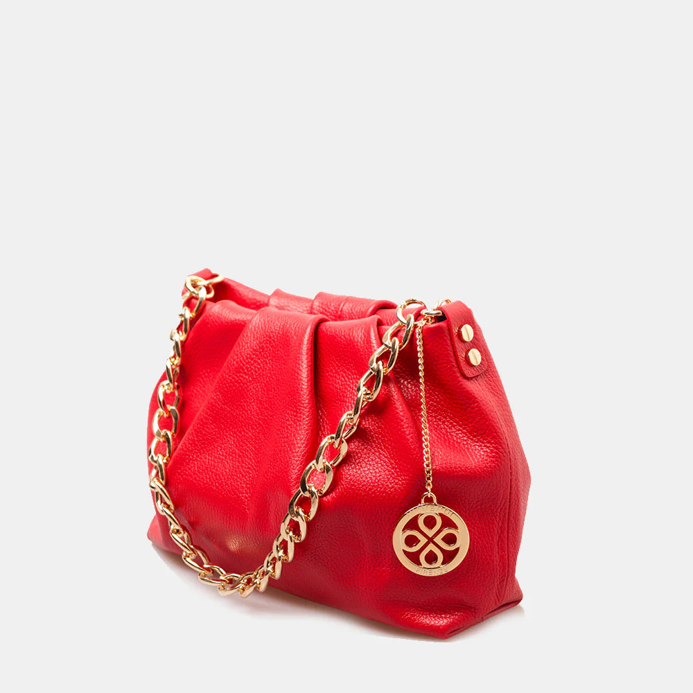 Borsa Hobo a Spalla con Catena VIAVERDI in Pelle Rossa Made in Italy linea Monteriggioni - Image 4