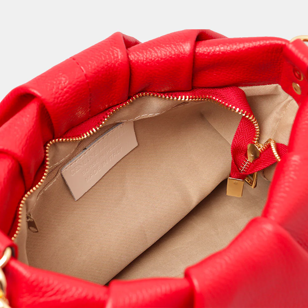 Borsa Hobo a Spalla con Catena VIAVERDI in Pelle Rossa Made in Italy linea Monteriggioni - Image 8