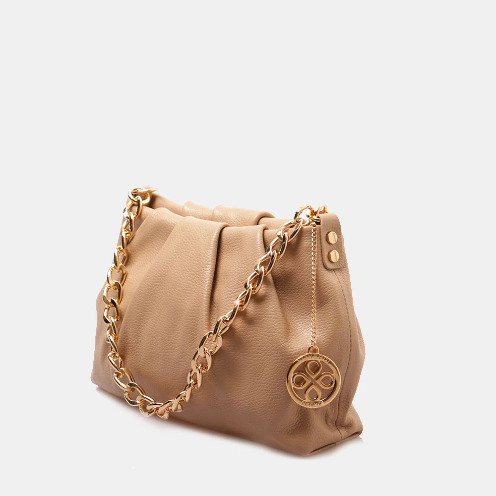 Borsa Hobo a Spalla con Catena VIAVERDI in Pelle Taupe Made in Italy linea Monteriggioni - Image 3