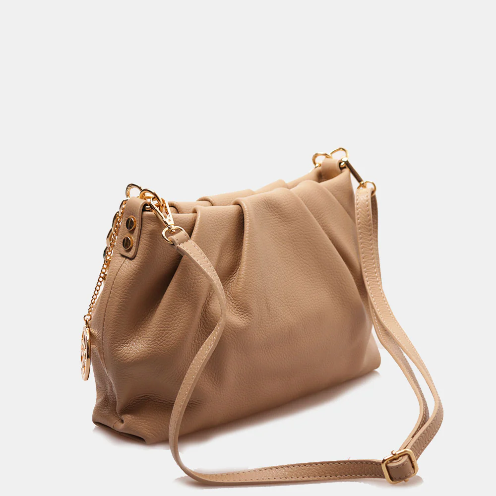 Borsa Hobo a Spalla con Catena VIAVERDI in Pelle Taupe Made in Italy linea Monteriggioni - Image 5