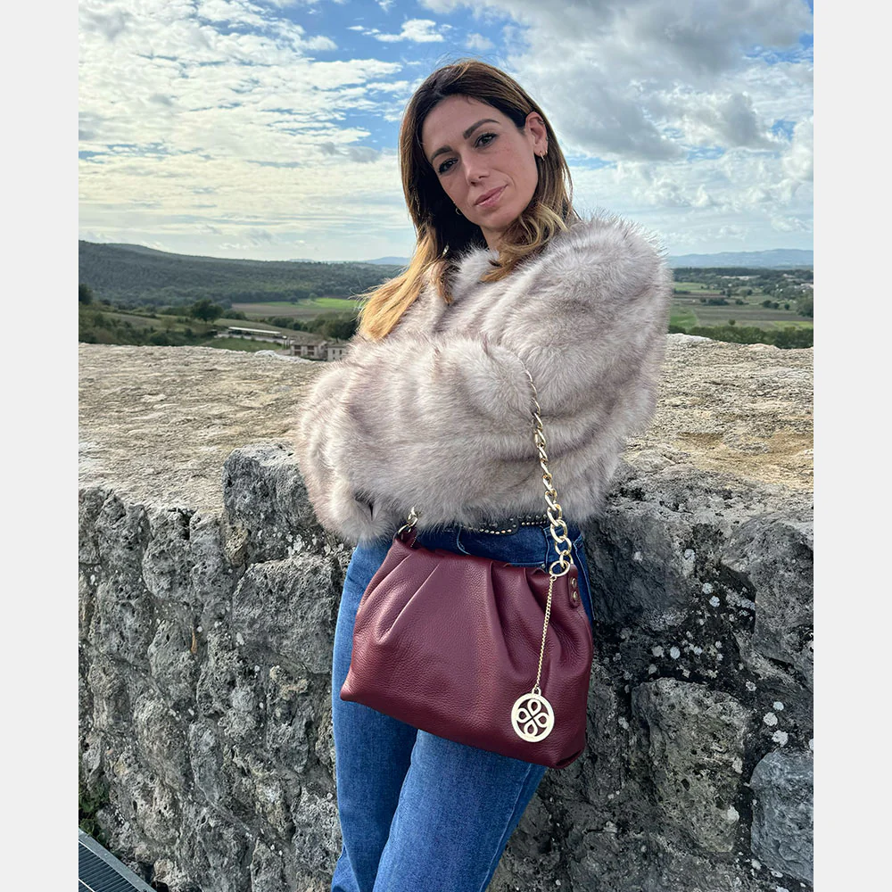 Borsa Hobo a Spalla con Catena VIAVERDI in Pelle Testa di Moro Made in Italy linea Monteriggioni - Image 13