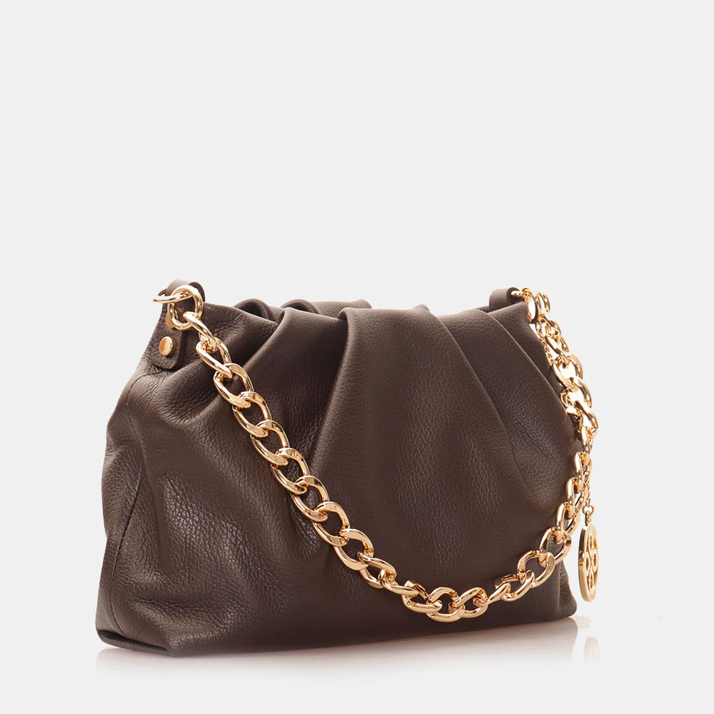 Borsa Hobo a Spalla con Catena VIAVERDI in Pelle Testa di Moro Made in Italy linea Monteriggioni - Image 5