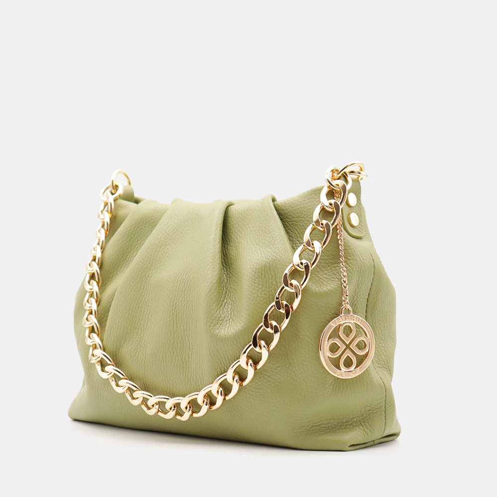 Borsa Hobo a Spalla con Catena VIAVERDI in Pelle Verde Made in Italy linea Monteriggioni - Image 3
