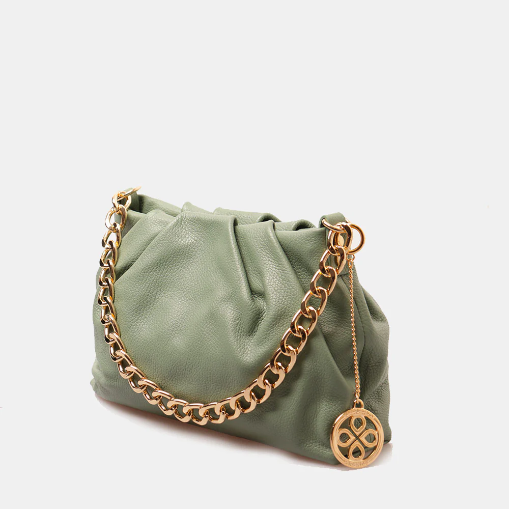 Borsa Hobo a Spalla con Catena VIAVERDI in Pelle Verde Menta Made in Italy linea Monteriggioni - Image 5