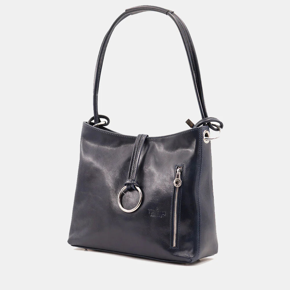 Borsa Hobo a Spalla VIAVERDI in Pelle Blu Made in Italy linea Firenze - Image 3
