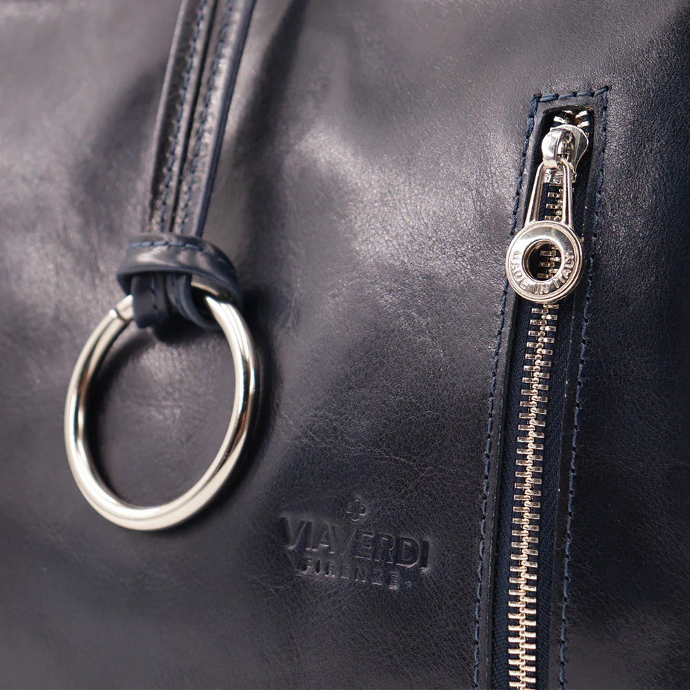 Borsa Hobo a Spalla VIAVERDI in Pelle Blu Made in Italy linea Firenze - Image 7