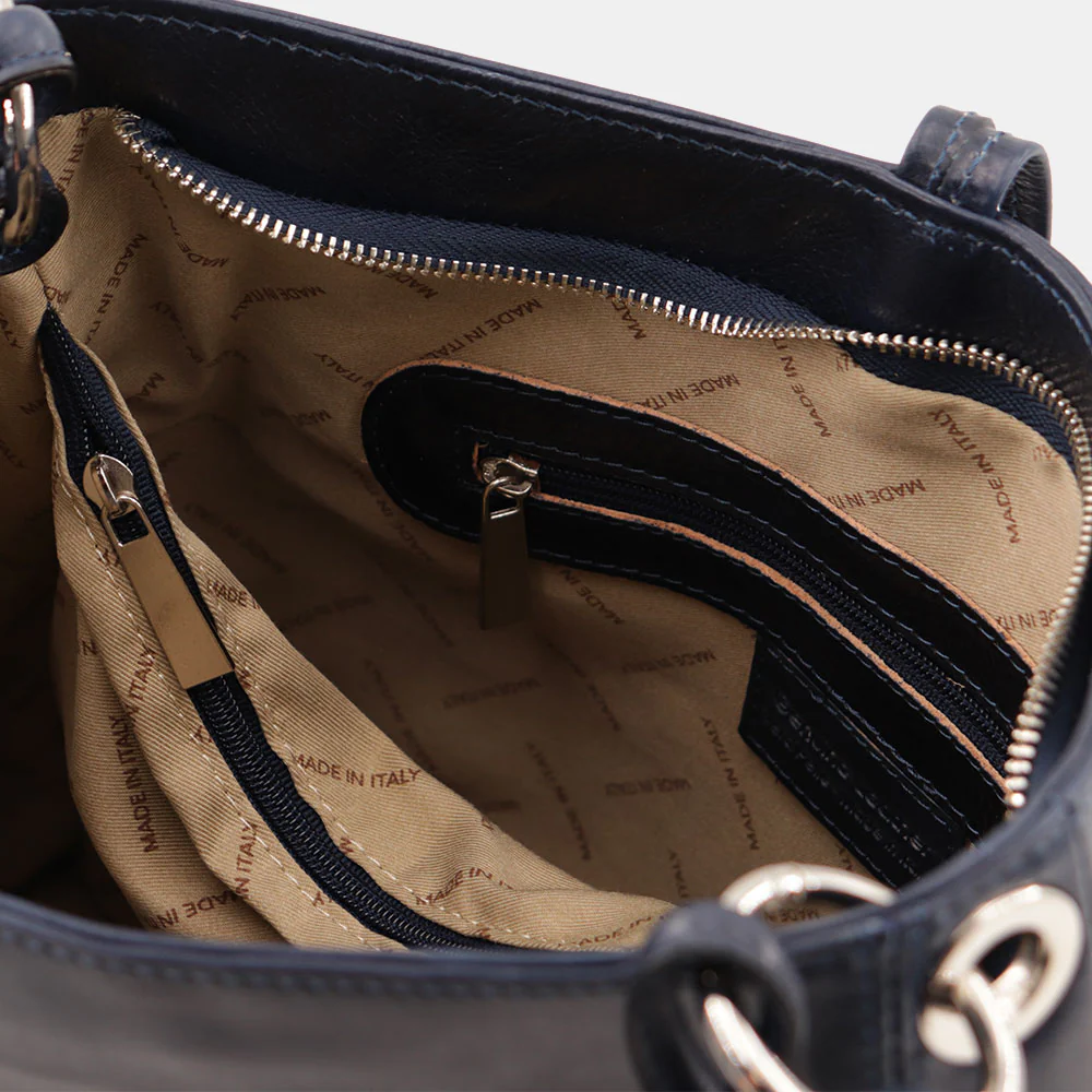 Borsa Hobo a Spalla VIAVERDI in Pelle Blu Made in Italy linea Firenze - Image 8