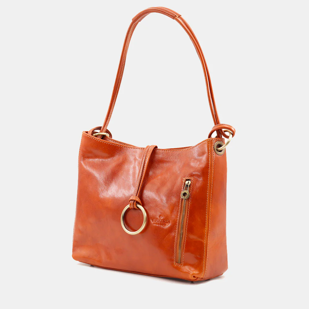 Borsa Hobo a Spalla VIAVERDI in Pelle Color Cuoio Made in Italy linea Firenze - Image 3
