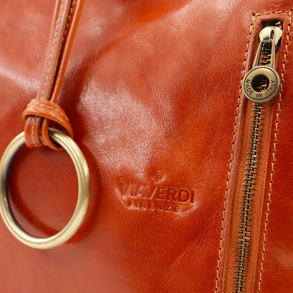 Borsa Hobo a Spalla VIAVERDI in Pelle Color Cuoio Made in Italy linea Firenze - Image 7