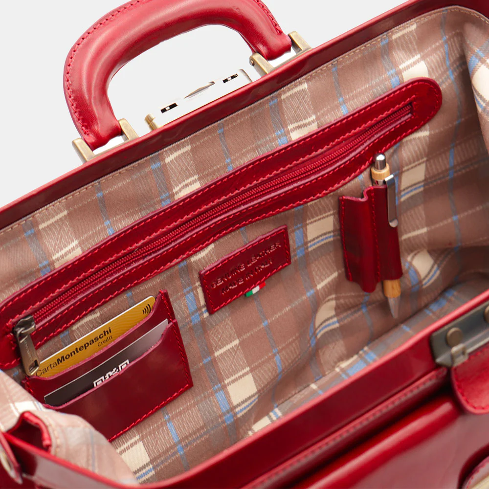Borsa Medico Classica in Pelle Rossa VIAVERDI Made in Italy linea Firenze - Image 8
