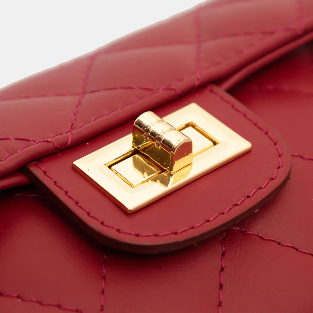 Borsa Piccola a Spalla VIAVERDI in Pelle Bordeaux Matelassè Made in Italy linea Saturnia - Image 4