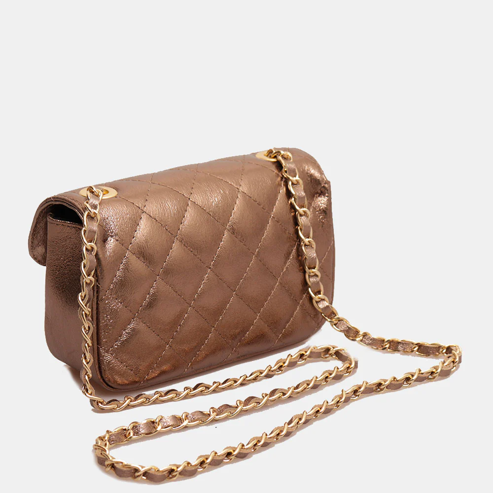Borsa Piccola a Spalla VIAVERDI in Pelle Bronzo Matelassè Made in Italy linea Saturnia - Image 3