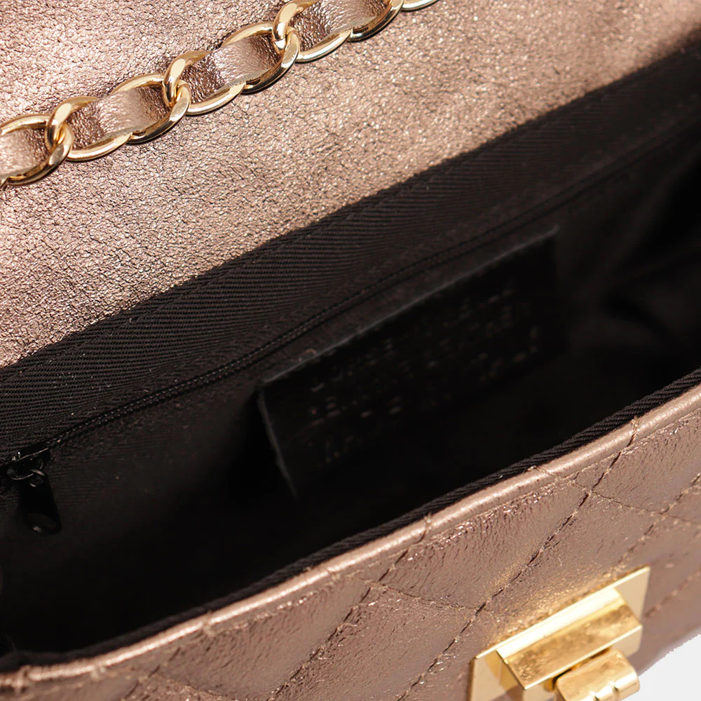 Borsa Piccola a Spalla VIAVERDI in Pelle Bronzo Matelassè Made in Italy linea Saturnia - Image 8