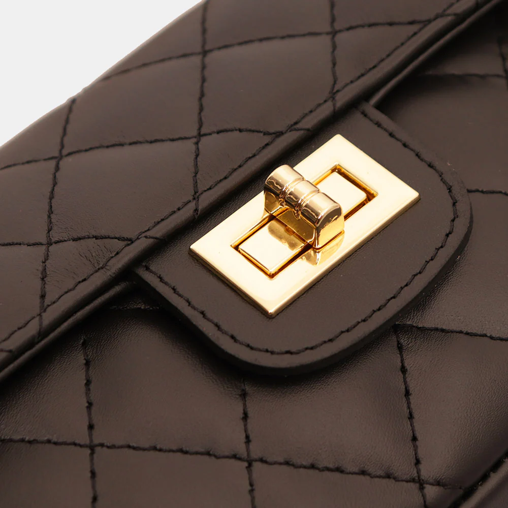 Borsa Piccola a Spalla VIAVERDI in Pelle Nera Matelassè Made in Italy linea Saturnia - Image 4