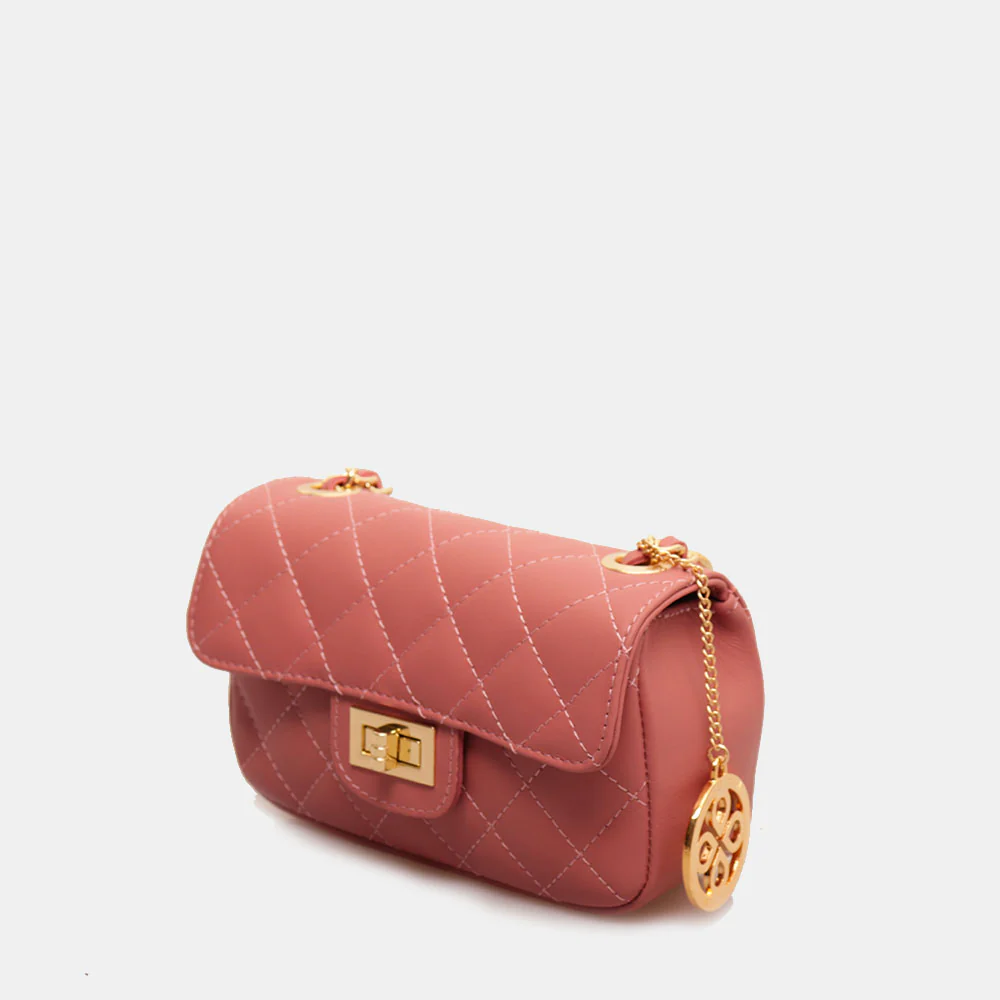 Borsa Piccola a Spalla VIAVERDI in Pelle Rosa Matelassè Made in Italy linea Saturnia - Image 3