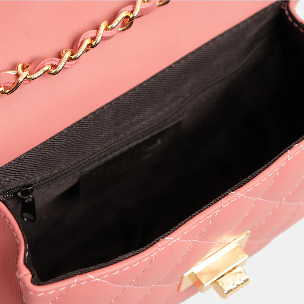 Borsa Piccola a Spalla VIAVERDI in Pelle Rosa Matelassè Made in Italy linea Saturnia - Image 5
