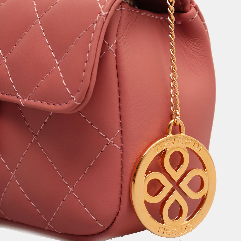 Borsa Piccola a Spalla VIAVERDI in Pelle Rosa Matelassè Made in Italy linea Saturnia - Image 6